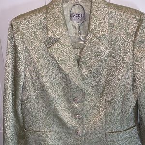 Black Tie OLEG CASSINI 2PC Acrylic Poly light Green Metallic Jacket Skirt Suit 8